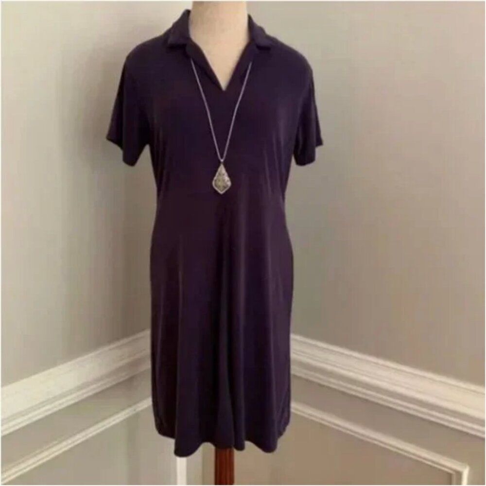 Laura Leigh Ltd. Sport Women's Purple Comfort Stretch Split Neck Dress Medium